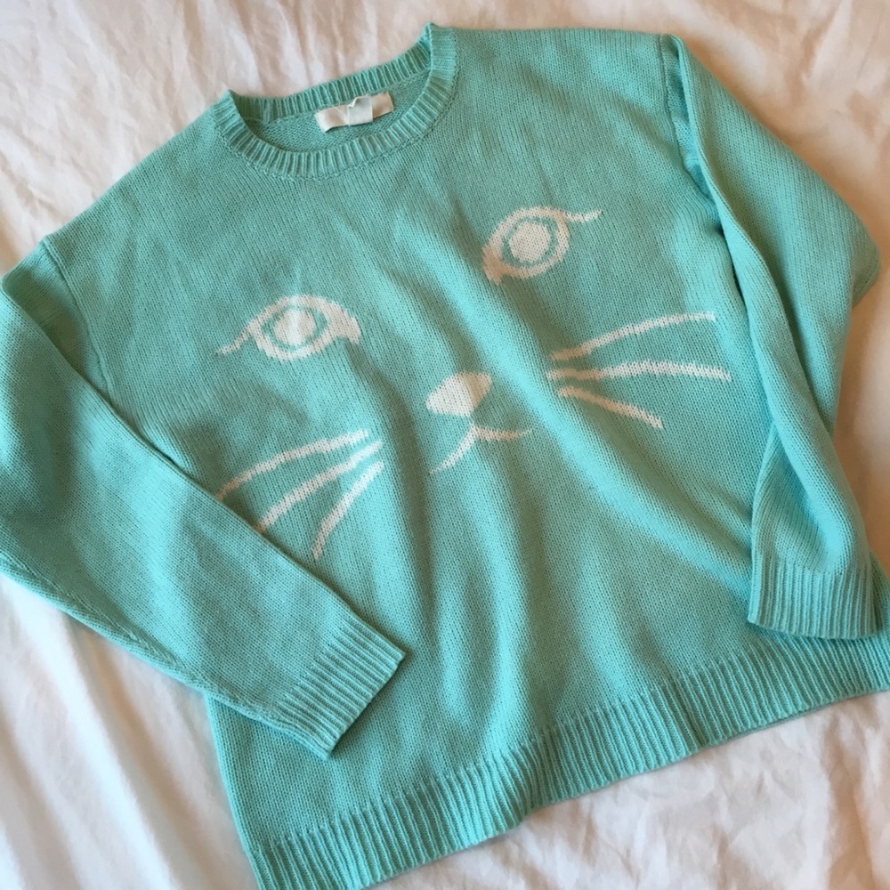 F21 Adorable Mint Cat Sweater